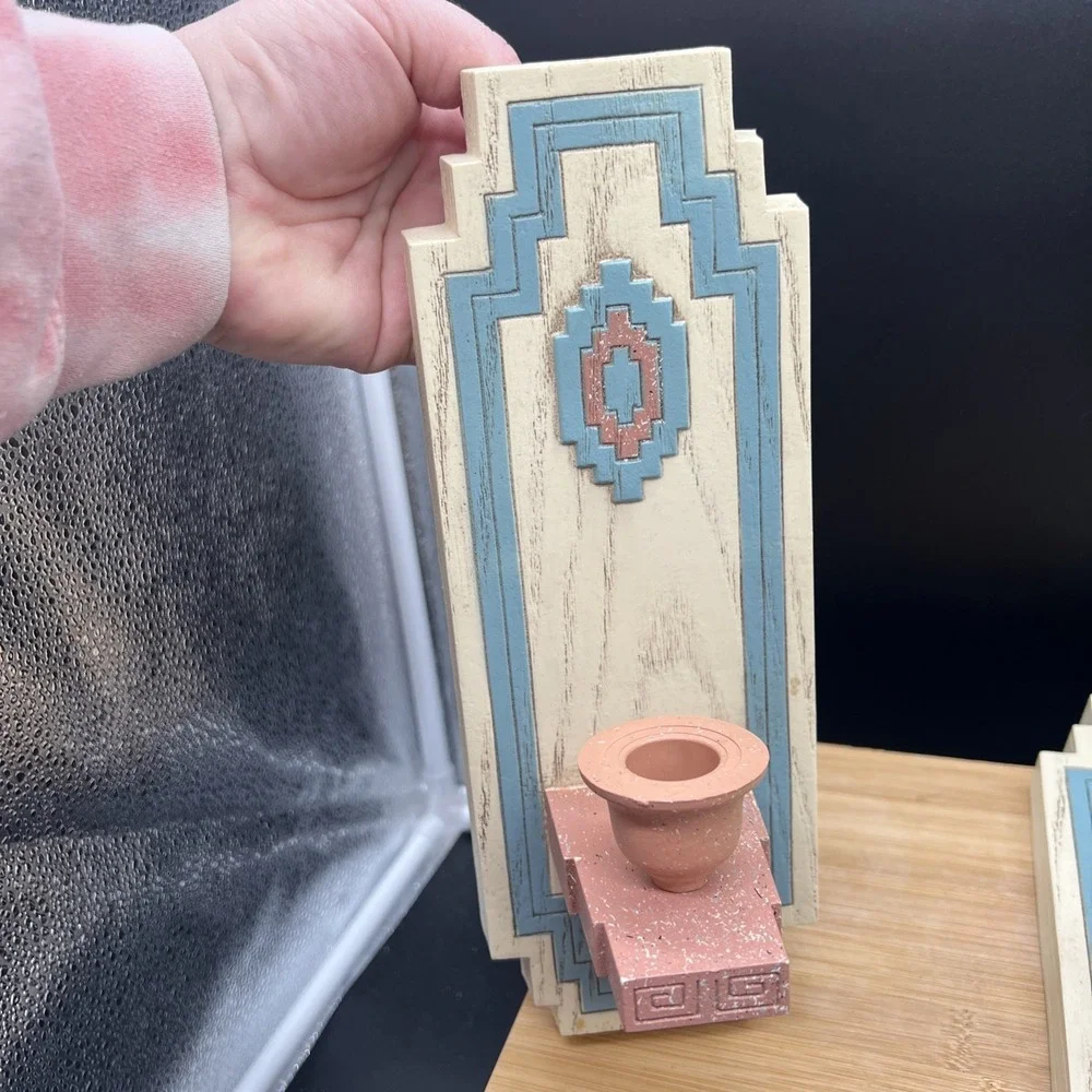 Vintage Home Interior Homco Santa Fe Aztec Shelf And 2 Wall Candle Sconces 1995